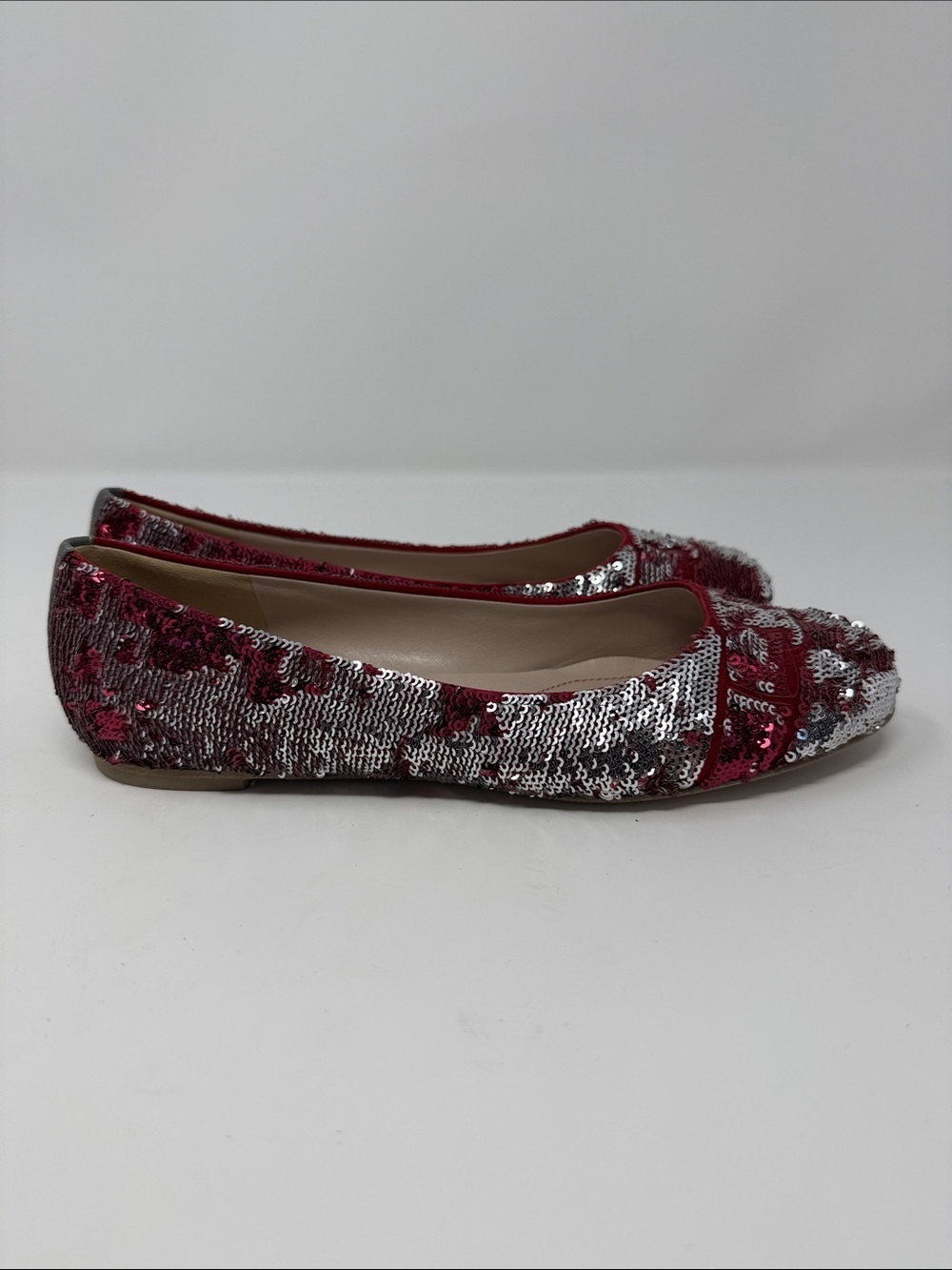 Salvatore Ferragamo Red and Silver Sequin Ballet Flats - Picture 4 of 5